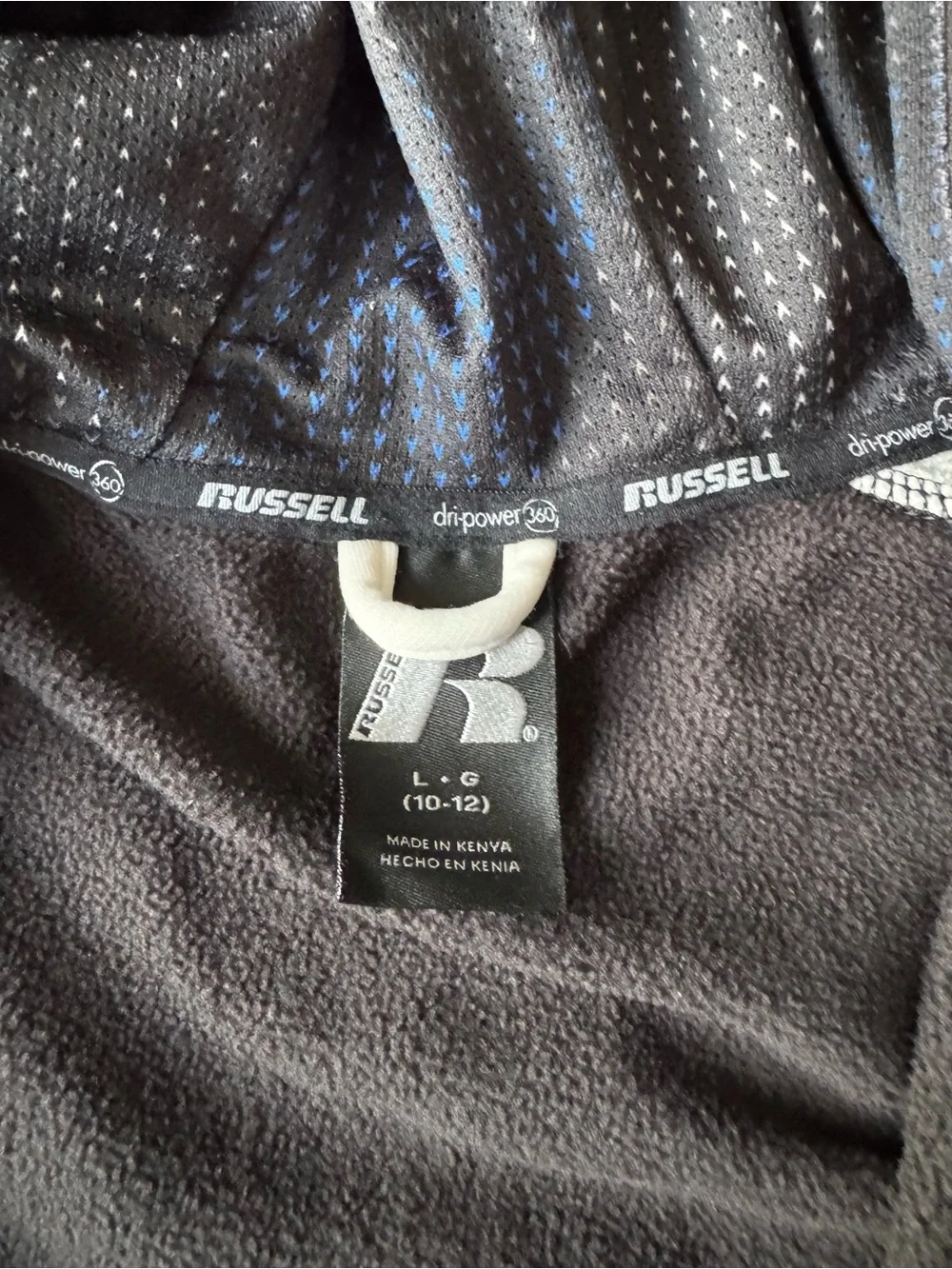 Russell Athletic Dri Power Black Hooded Kids  zip up lightweight fleece